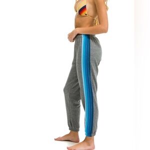 Aviator nation 5 stripe sweatpants heather grey and blue sz m EUC $165